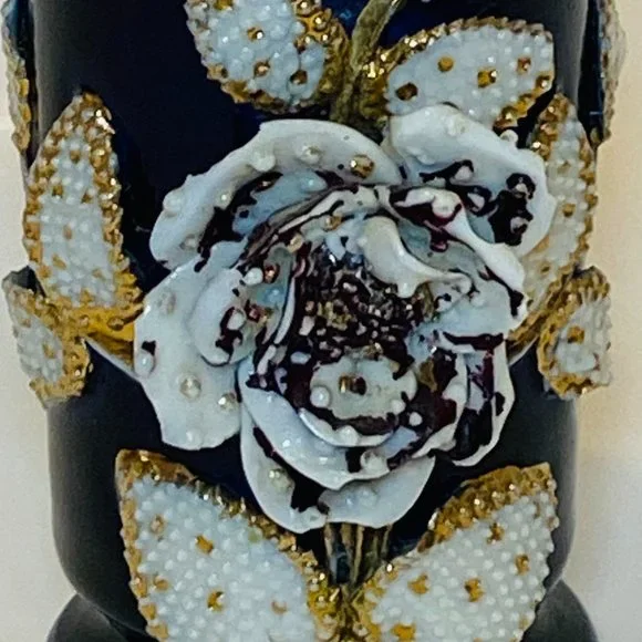 Vintage Mini Porcelain Vase Toothpicks Holder Flowers Beads *issue* - Picture 3 of 8